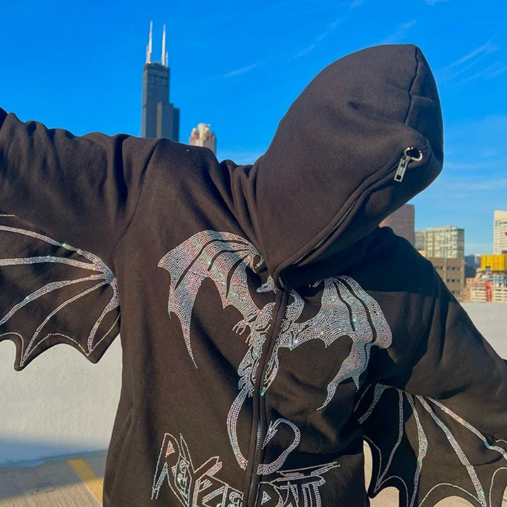 Dragon Wing Diamond Zipper Hoodie
