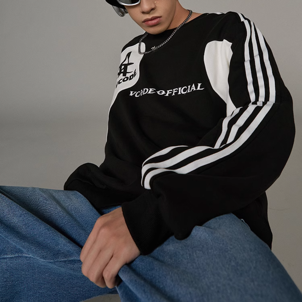 High Street Stripe Design Patchwork Sweatshirt