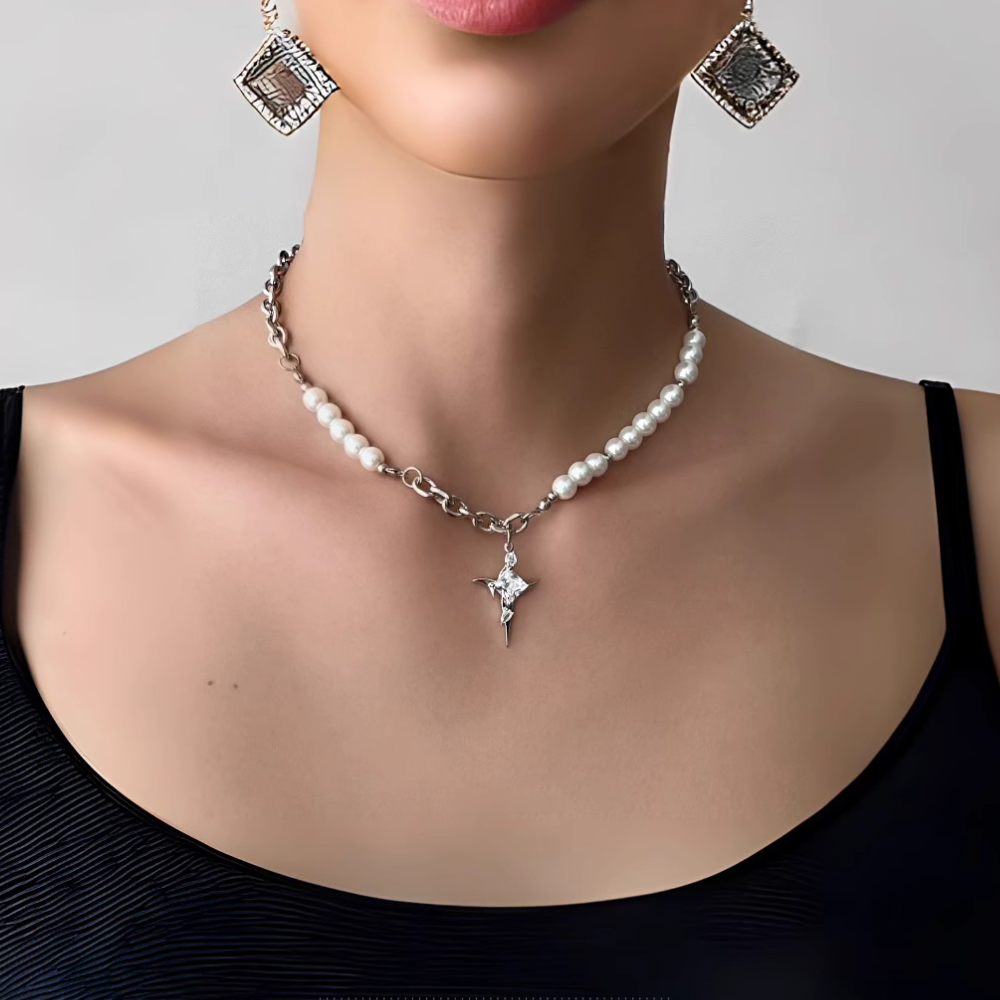 American Ball Bead Clavicle Star Necklace