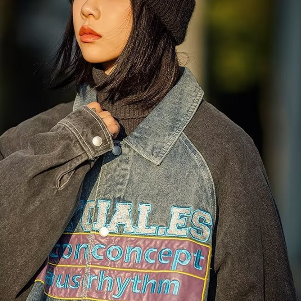 Japanese Patchwork Letter Raglan Jacket