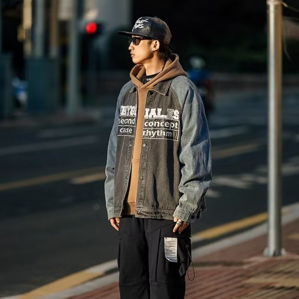 Japanese Patchwork Letter Raglan Jacket