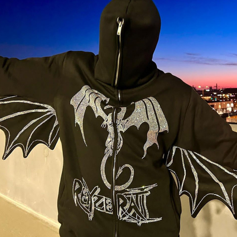 Dragon Wing Diamond Zipper Hoodie