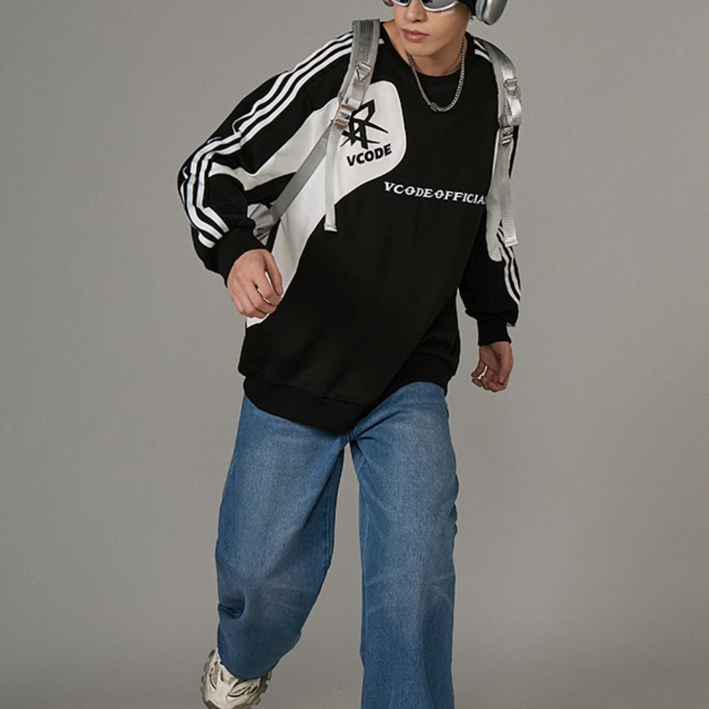 High Street Stripe Design Patchwork Sweatshirt