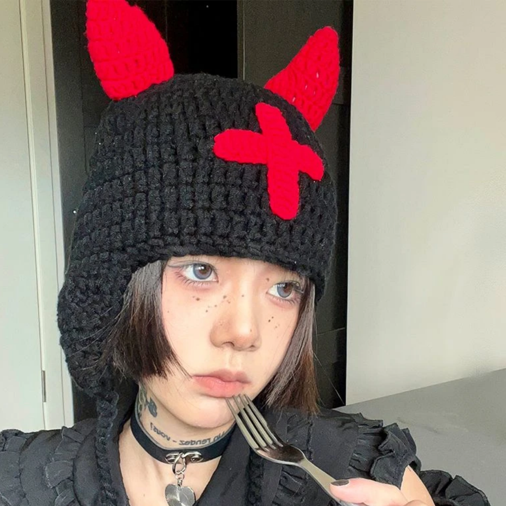 Funny Devil Horns Knitted Hat