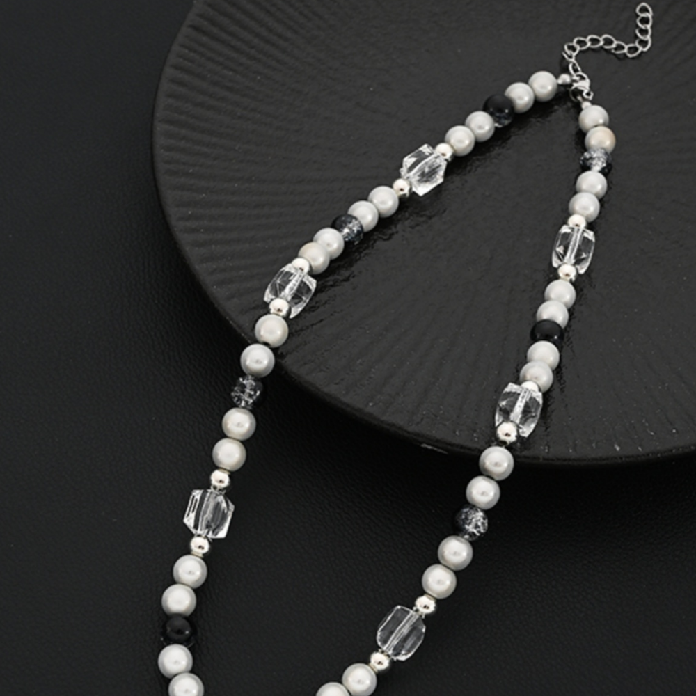 American Reflective Pearl Cross Necklace