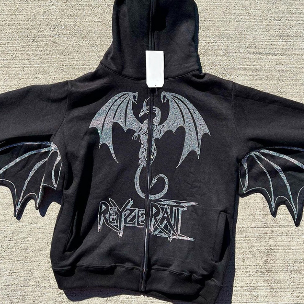Dragon Wing Diamond Zipper Hoodie