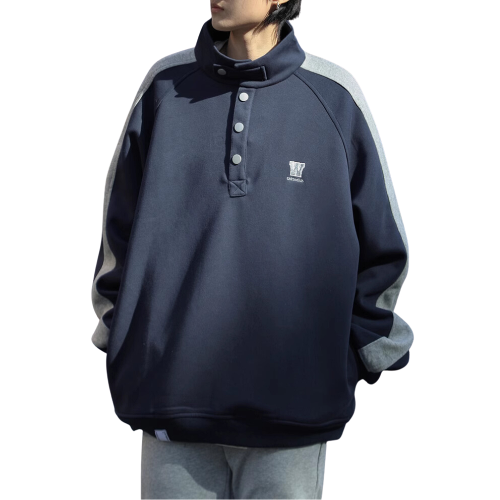 Japanese Urban W letter Polo sweatshirt