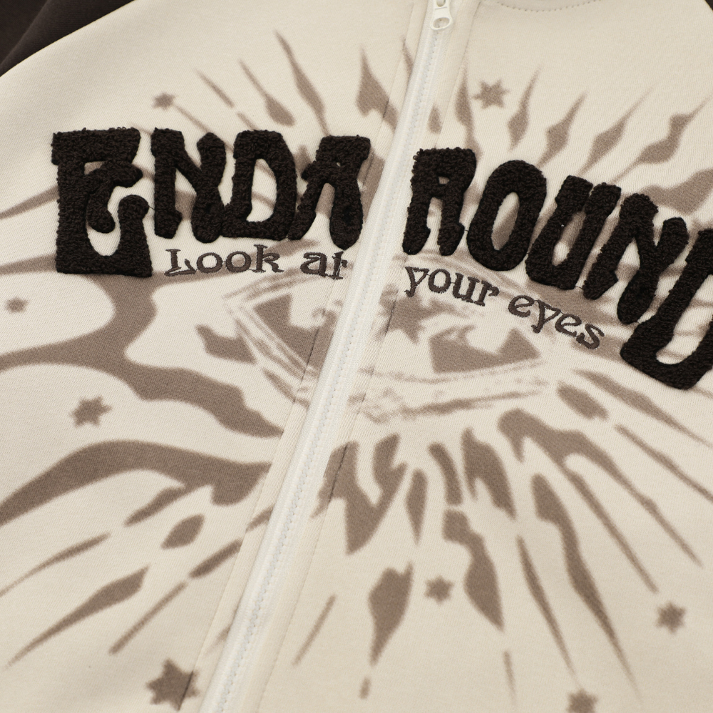 High Street Graffiti Color Matching Zipper Hoodies