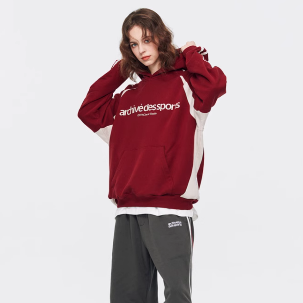 Red Sports Striped Hoodie