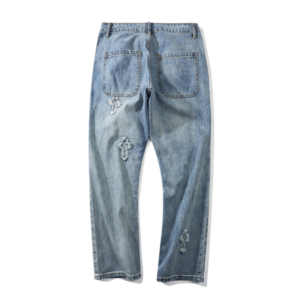 Retro High Street Cross Embroidery Jeans
