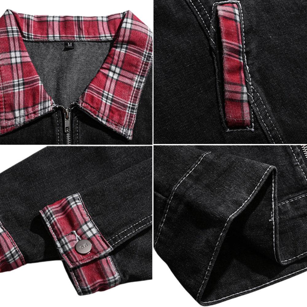 American Plaid Collar Patch Jacket