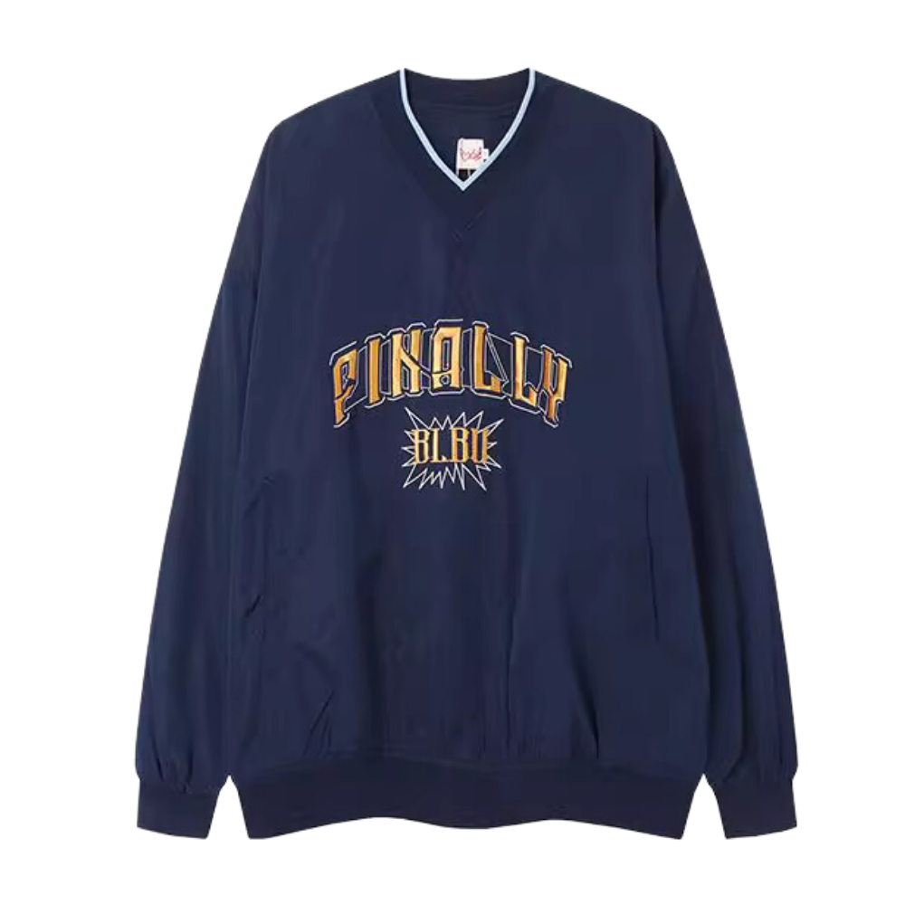 Jersey Letter Embroidery V-neck Sweatshirt