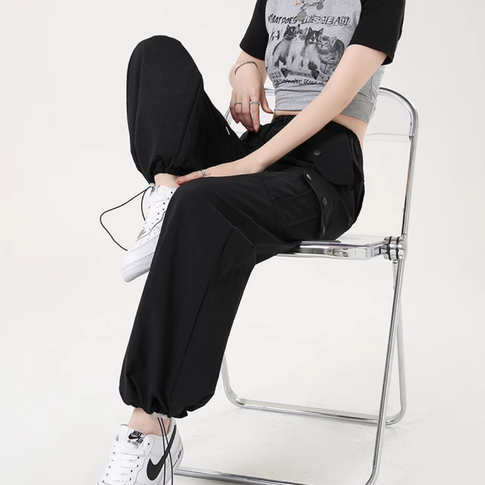 Women's American Spice Girl Solid Color Slim Cargo Pants