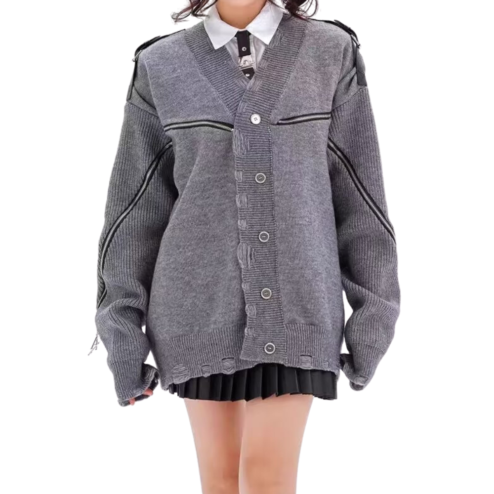Women's Solid Color Deconstructed Knit Cardigan