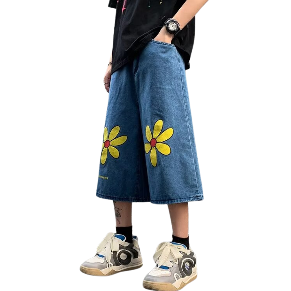 Japanese Flower Embroidered Shorts