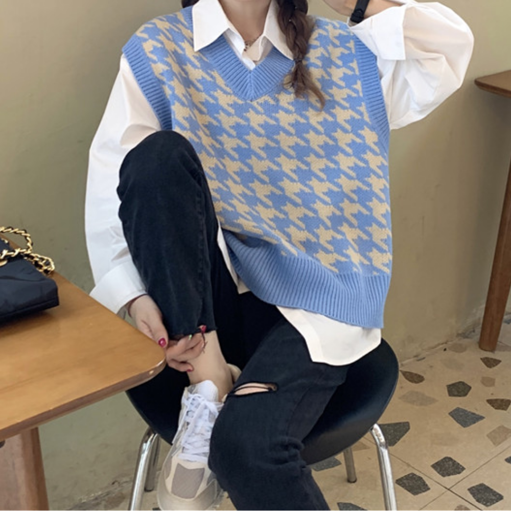 Women's Houndstooth Knitted Vest