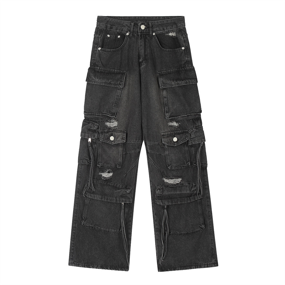 Punk Multi-pocket Ripped Jeans