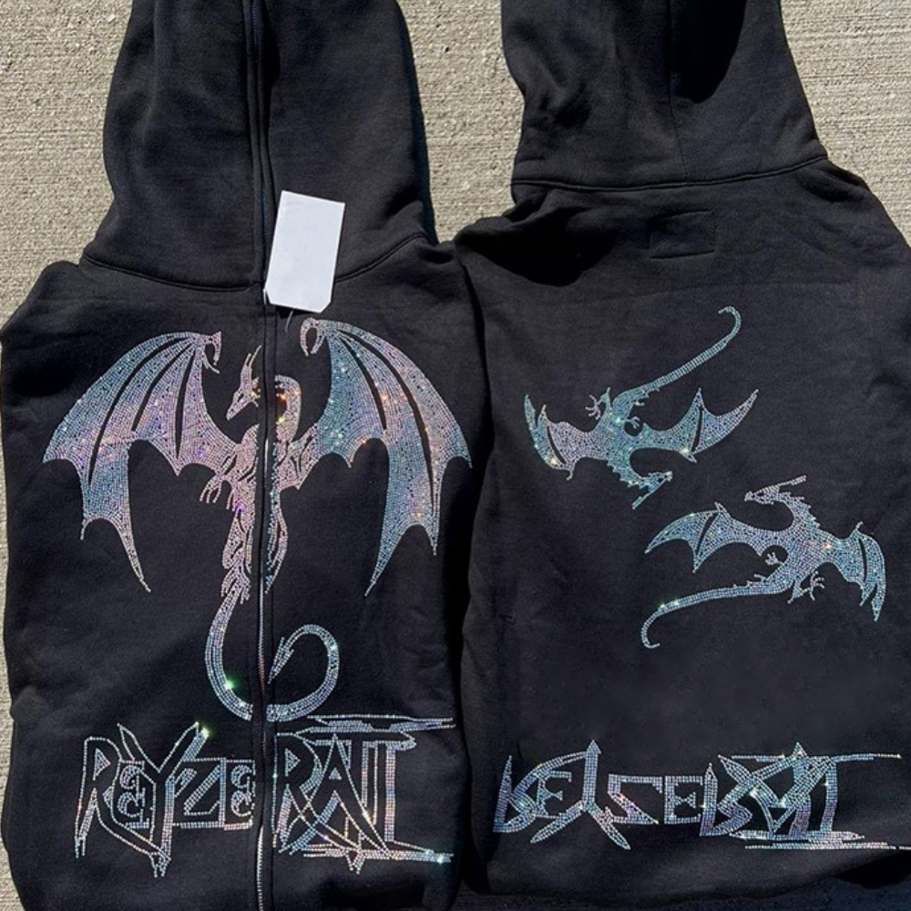 Dragon Wing Diamond Zipper Hoodie