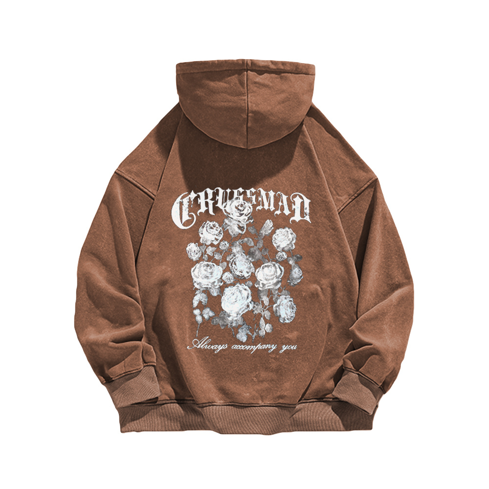 Retro rose letters Washed Hoodie