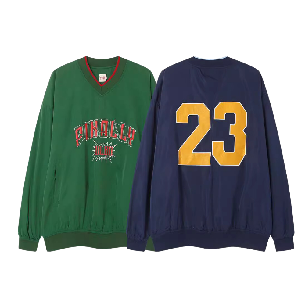 Jersey Letter Embroidery V-neck Sweatshirt