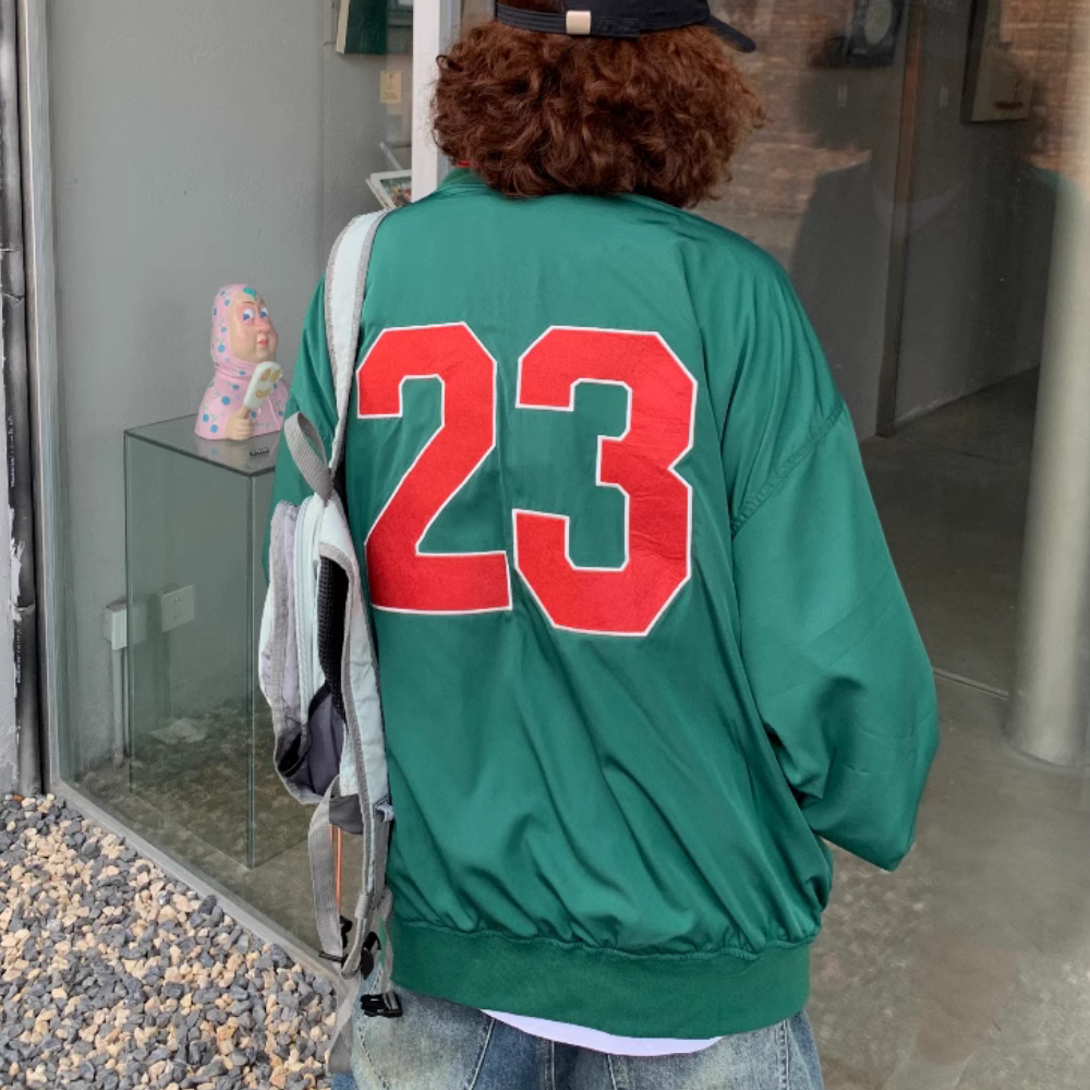 Jersey Letter Embroidery V-neck Sweatshirt