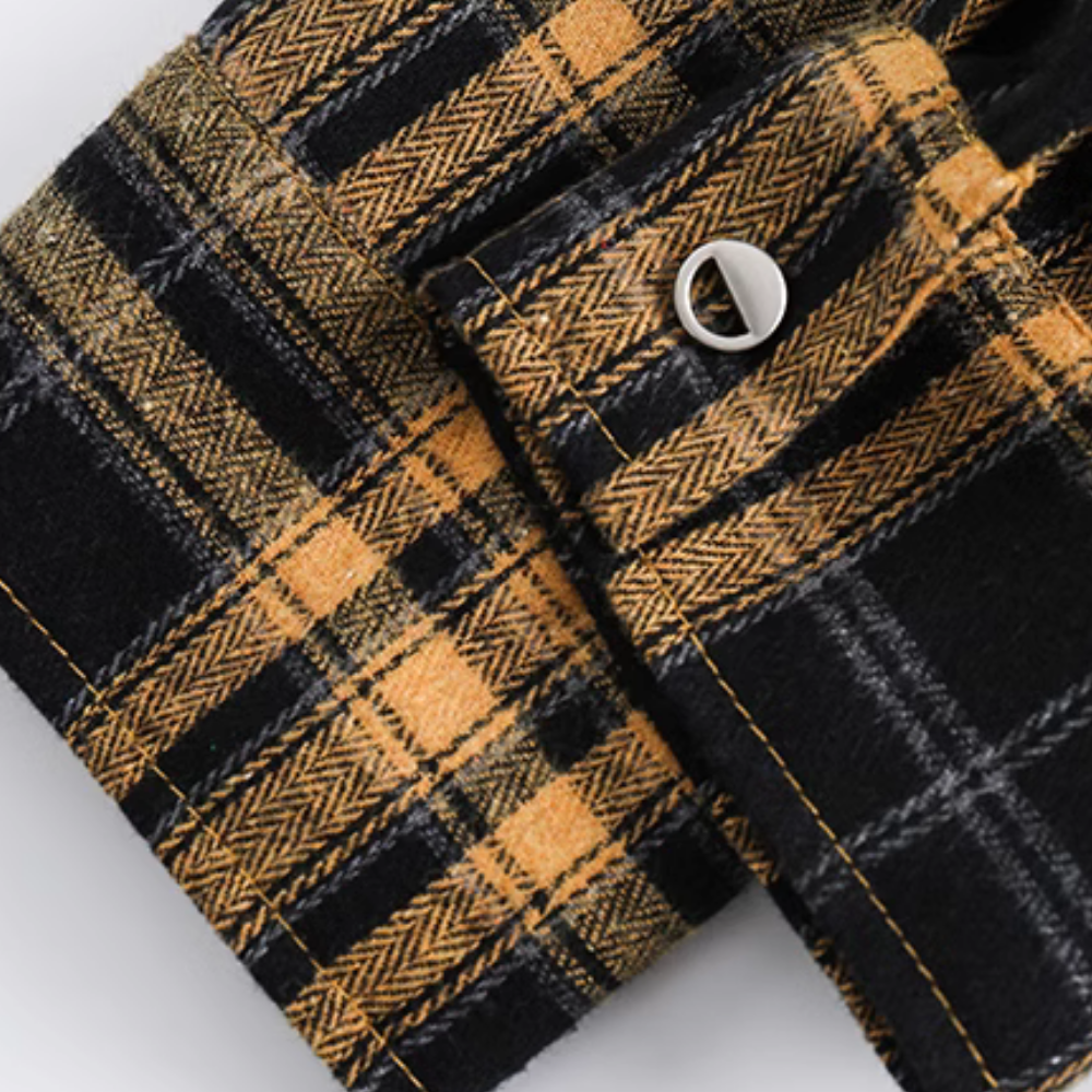 Denim Collar Pocket Plaid Shirt