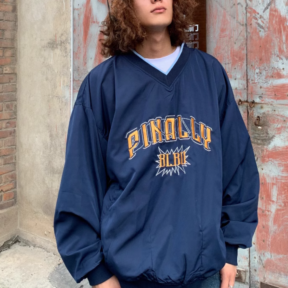 Jersey Letter Embroidery V-neck Sweatshirt