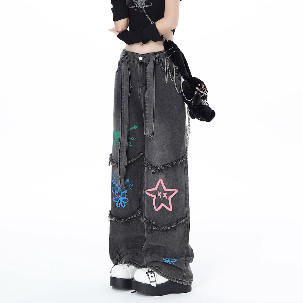 Women's Star Graffiti Straight Leg Jeans