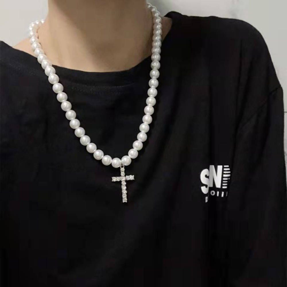 Vintage Pearl Cross Necklace