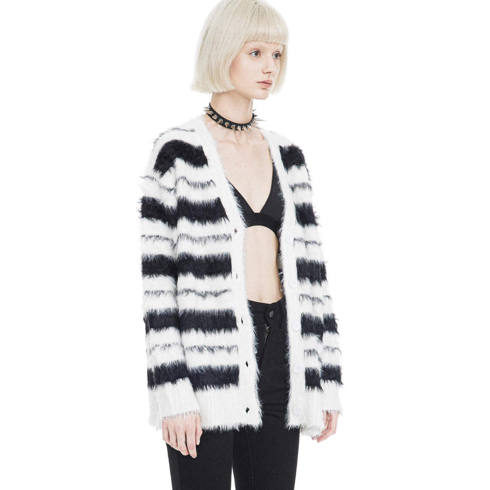 Women's Mohair Striped Knitted Cardigan