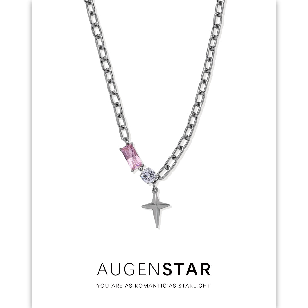 ASR | Pink Square Diamond Four Pointed Star Necklace