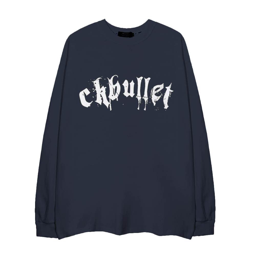 Retro Dark Cross Letters Long-Sleeve Shirt