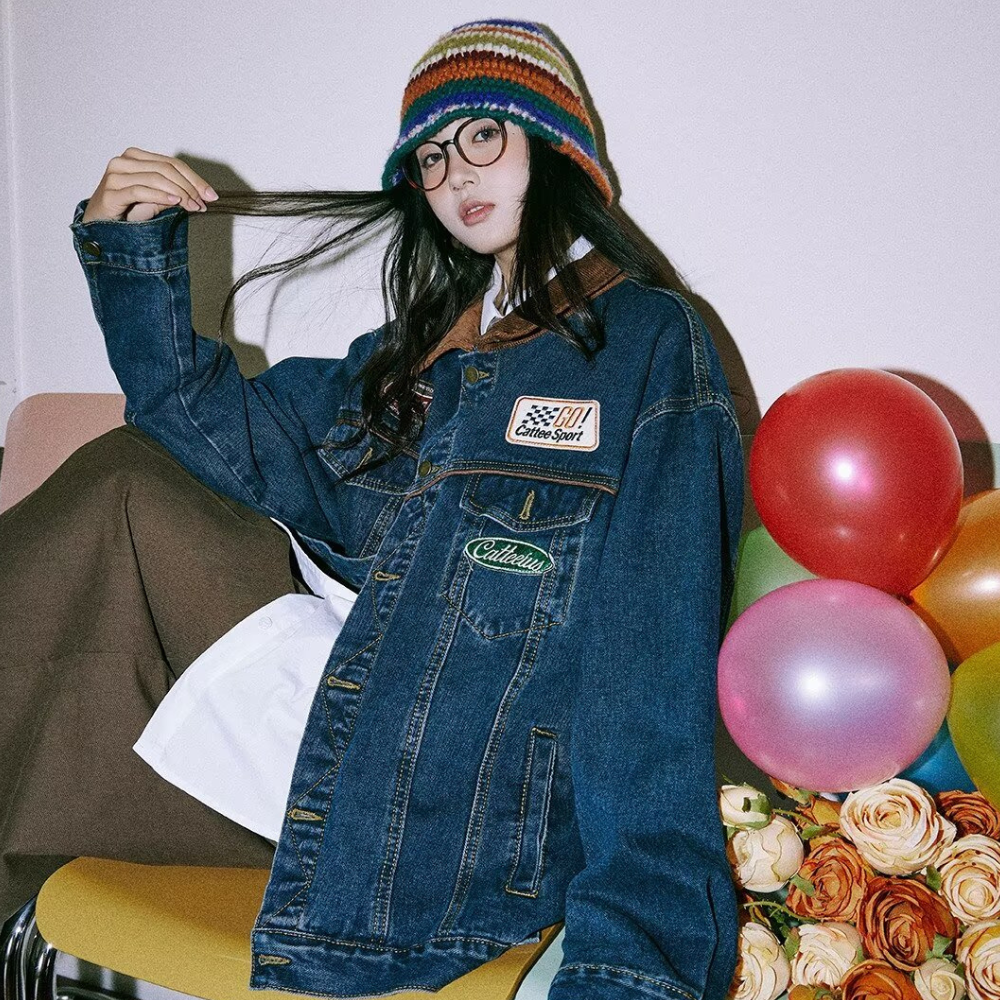 Retro Washed Denim Biker Jacket