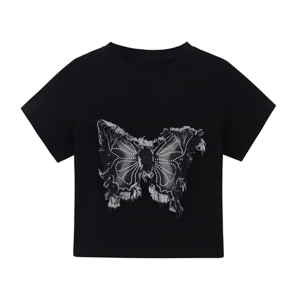 Women's Denim Butterfly Patchwork T-Shirt