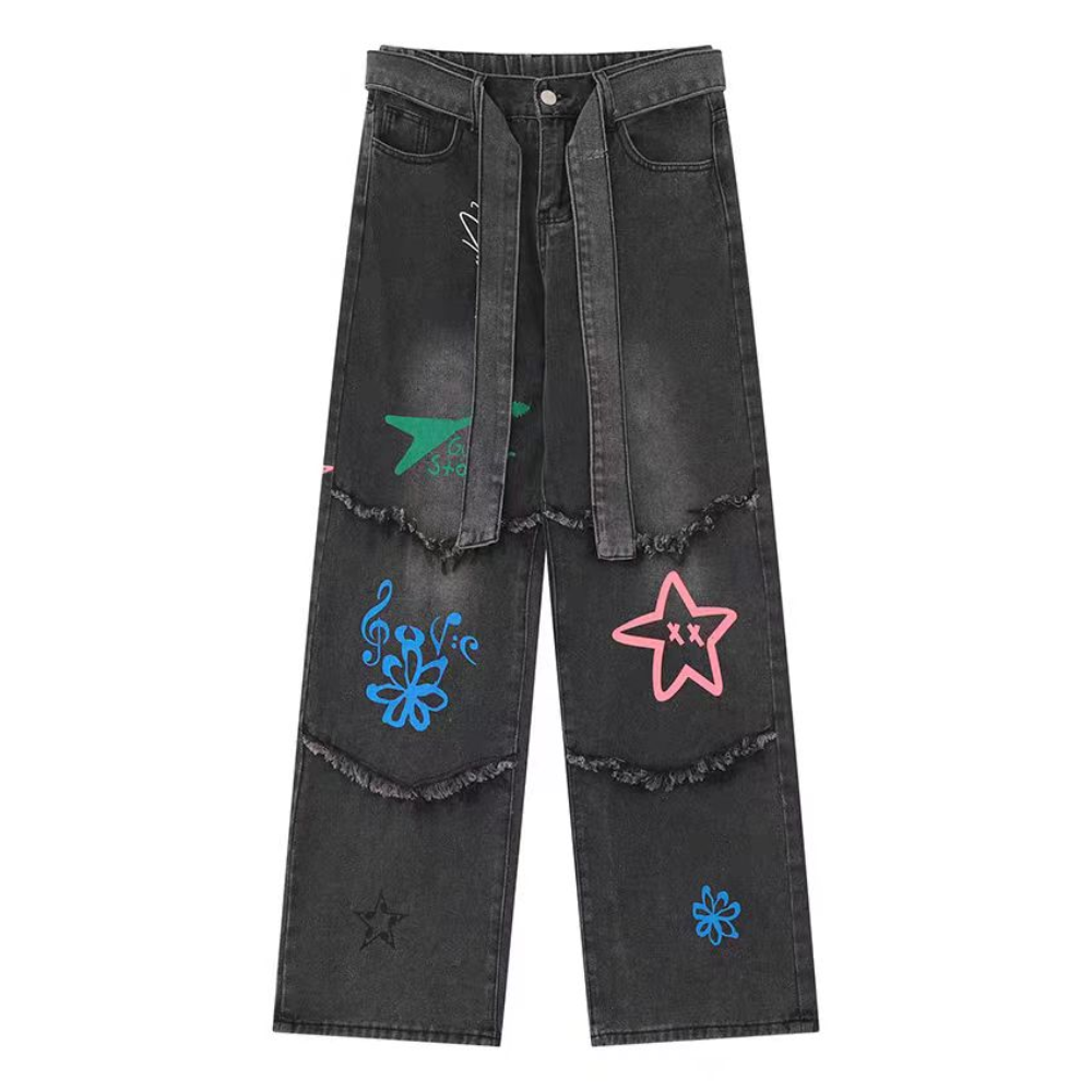Women's Star Graffiti Straight Leg Jeans