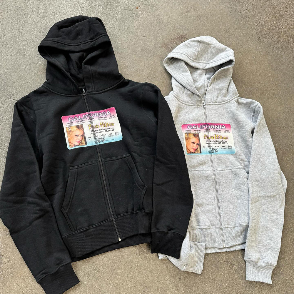 Evokyn California License Paris Hilton ID Zip Hoodie