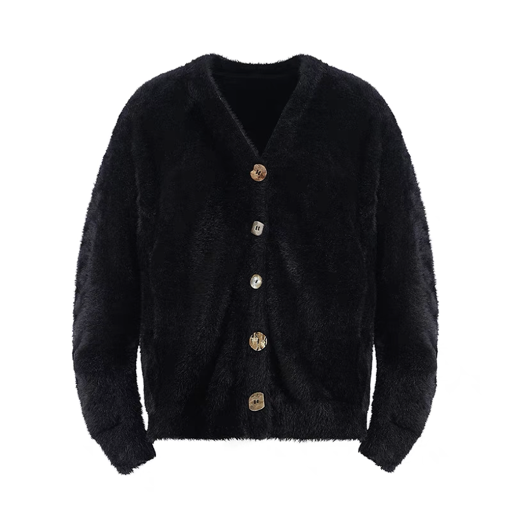 Lazy Style Solid Color Seahorse Hair Cardigan Sweater
