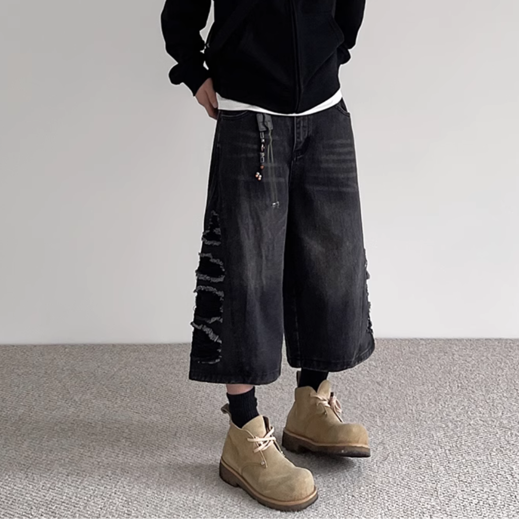 Side Ripped Denim Shorts