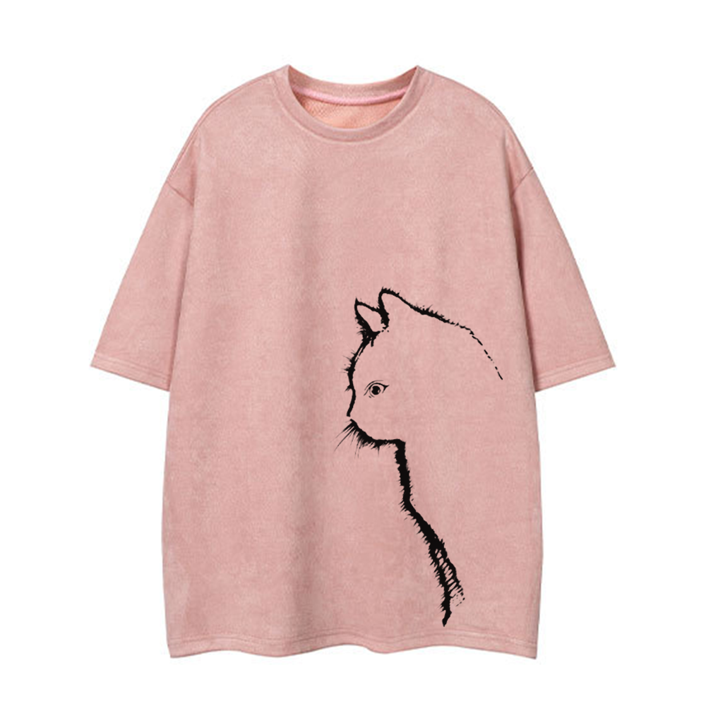 Casual Cute Cat Suede T-Shirt