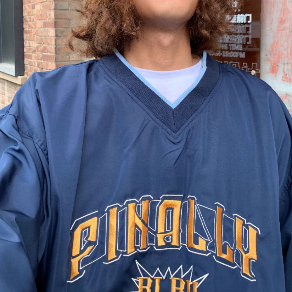 Jersey Letter Embroidery V-neck Sweatshirt