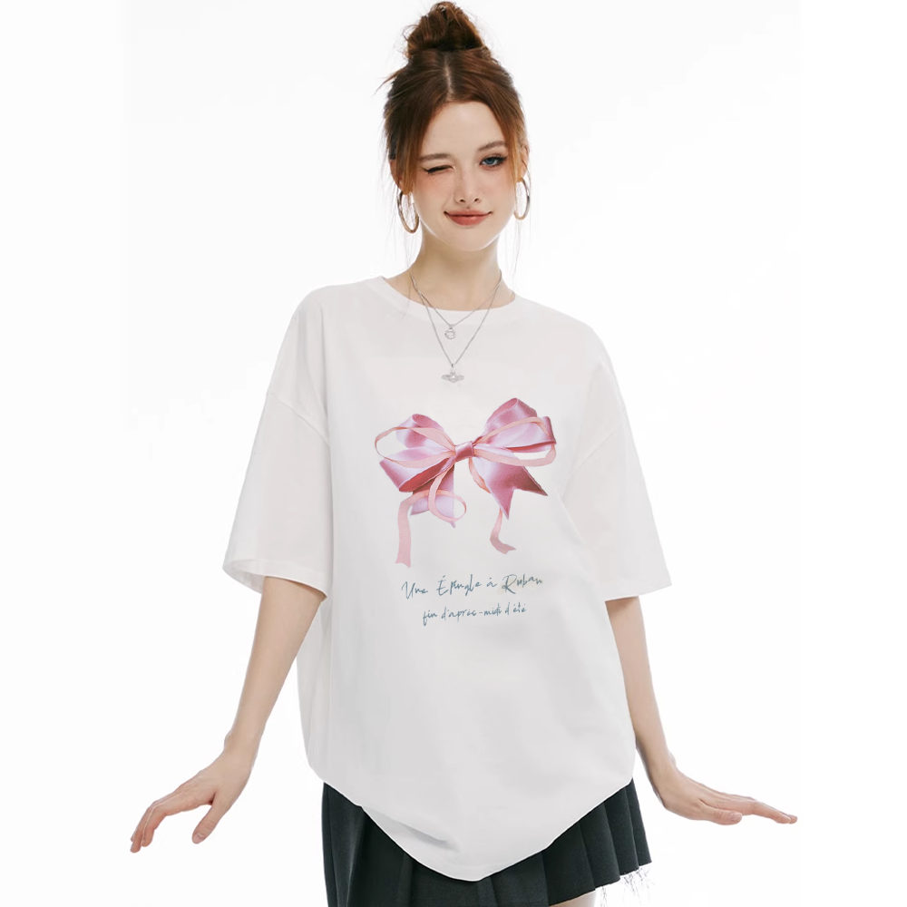 Women's Pink Bow Print T-Shirt