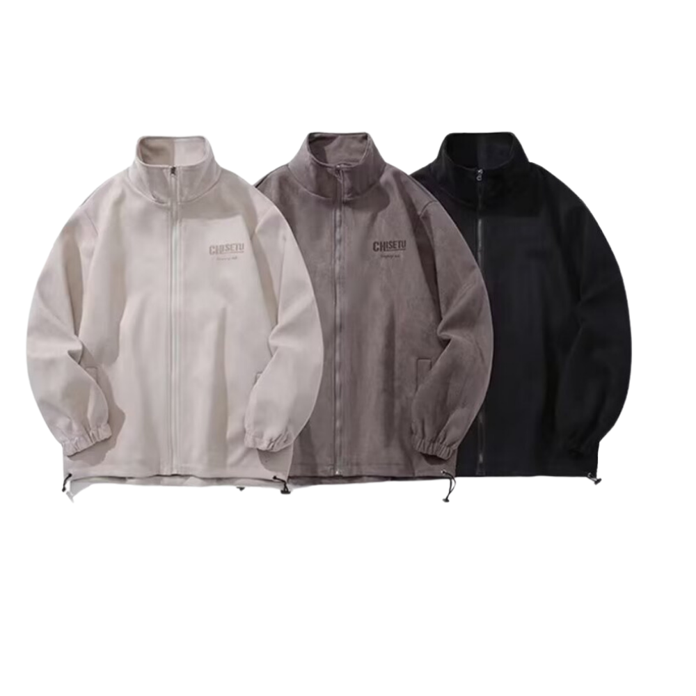 Casual Zipped Drawstring Suede Jacket