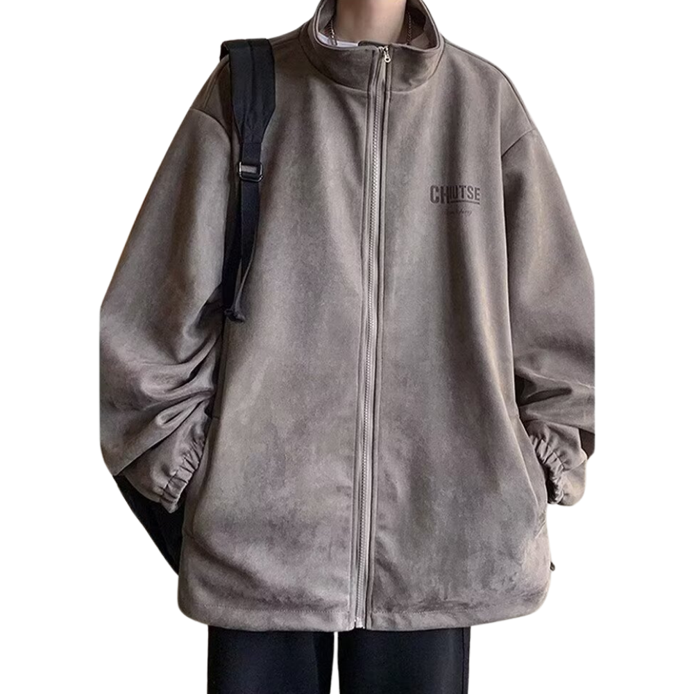 Casual Zipped Drawstring Suede Jacket
