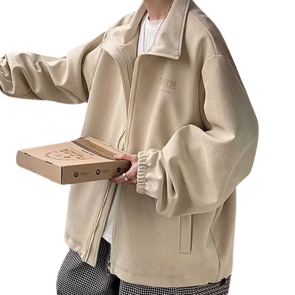 Casual Zipped Drawstring Suede Jacket