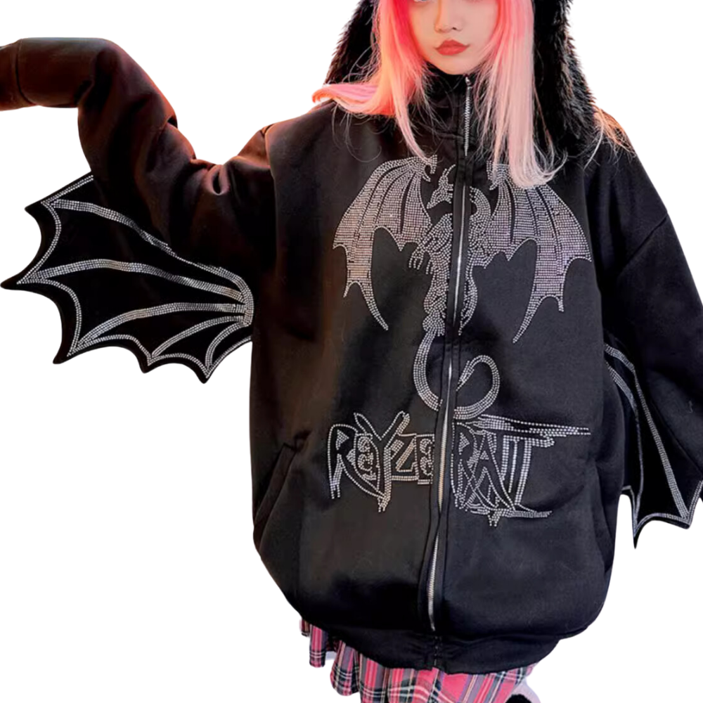 Dragon Wing Diamond Zipper Hoodie