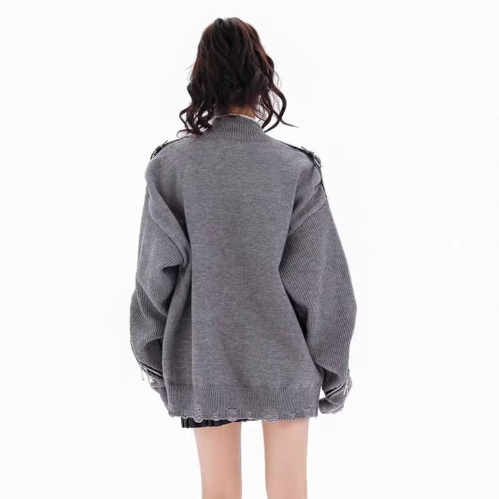 Women's Solid Color Deconstructed Knit Cardigan