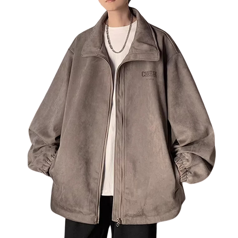 Casual Zipped Drawstring Suede Jacket