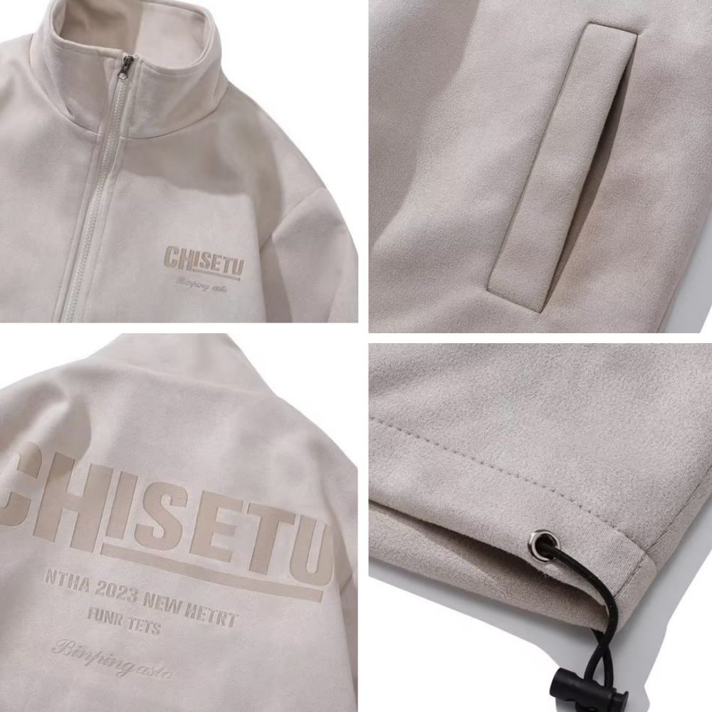 Casual Zipped Drawstring Suede Jacket