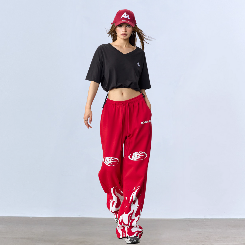 Jazz Loose Flame Print Sweatpants