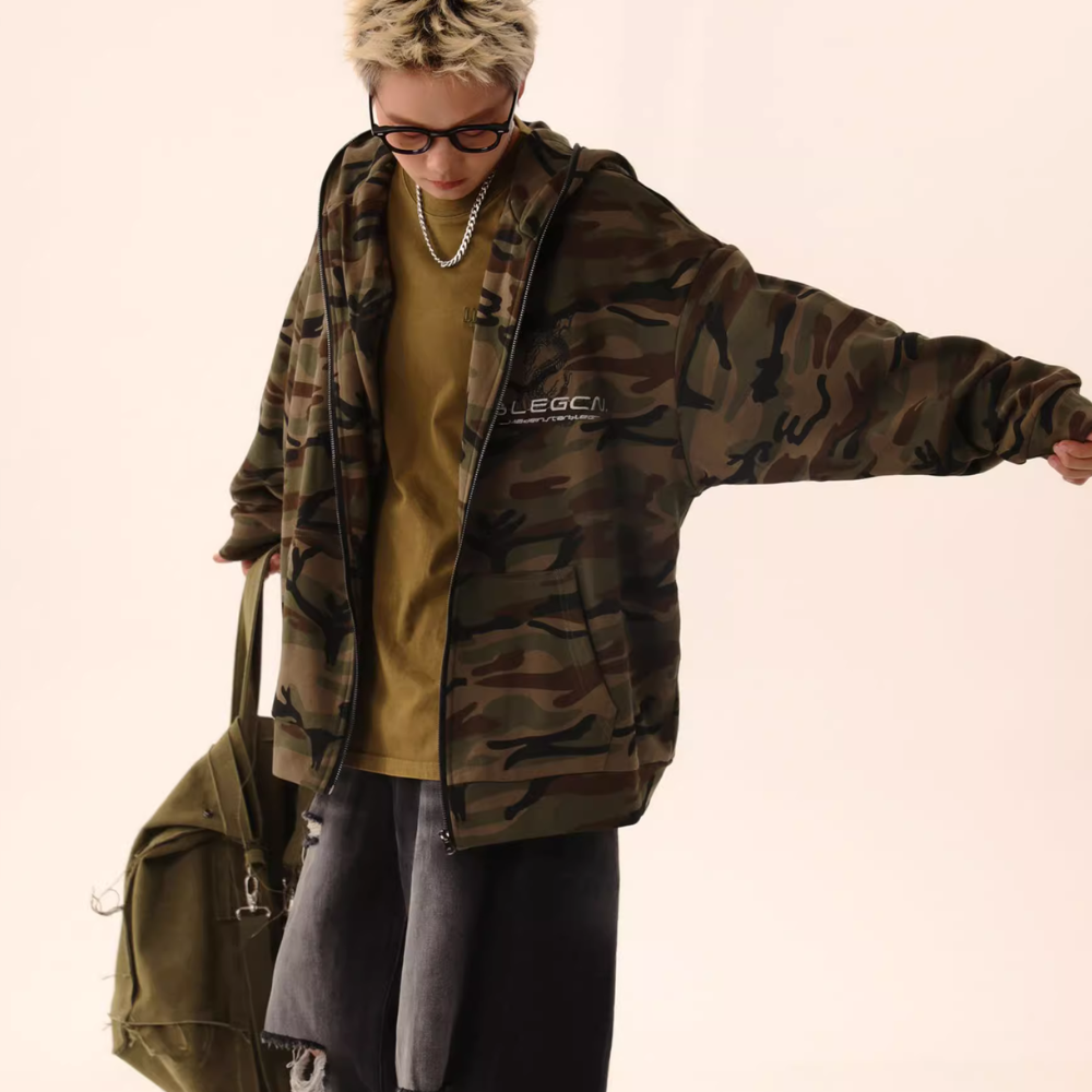 Vintage Camouflage Lettering Hoodie
